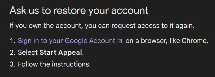 Appeal to reinstate your Google account