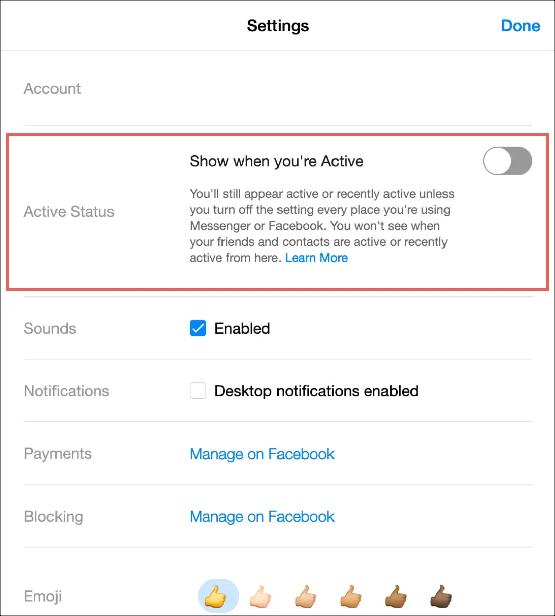 Turn Off Active Status on Messenger