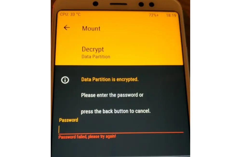 TWRP asking password to decrypt data