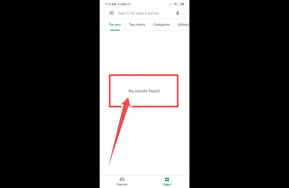 no results found error on Google Play Store